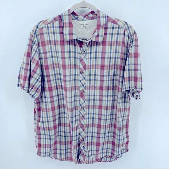 Horny Toad plaid short sleeve button down shirt sz L - Picture 1 of 6